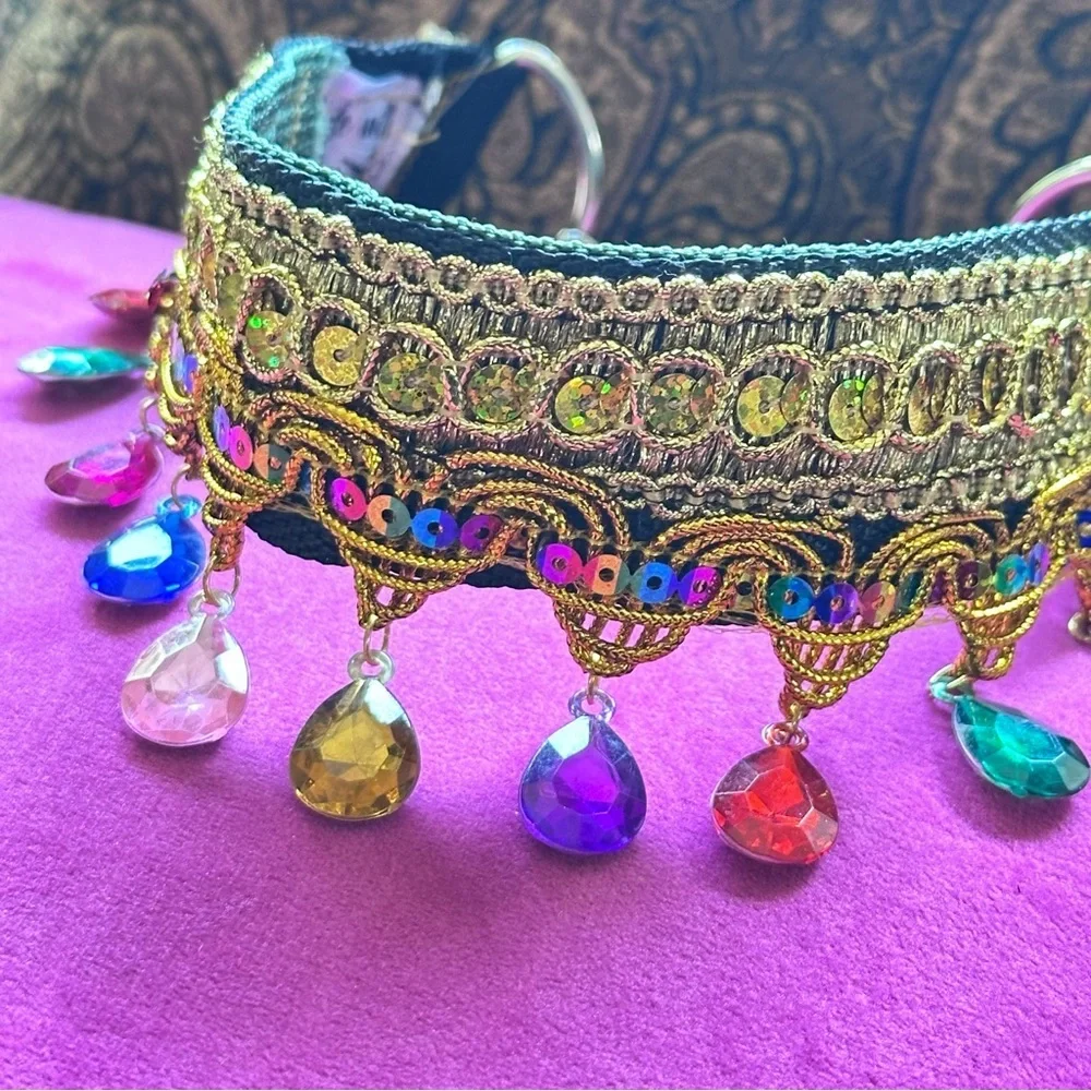 Artisan Gold Choker Multicolor Acrylic Dangle Gem Moroccan Style Handmade Signed